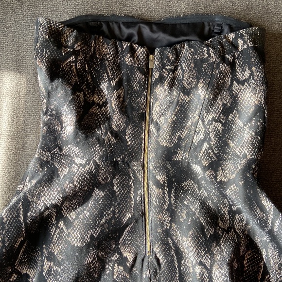 Express Strapless Metallic Snakeskin Fit and Flare Mini Dress - Picture 3 of 3
